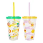 Pack of 2 Kids Tumbler Spiral Straw Animal Sun Print Summer Party Picnic BBQ