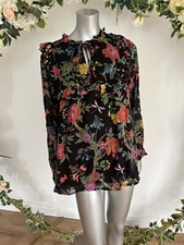 Joules Selena Top Womens Blouse Pop Over Frill UK  10 12 14 16 & 18 Black Floral