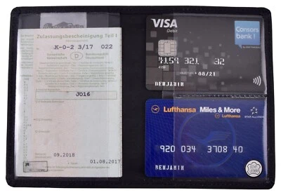 KFZ Schein Hülle LEDER Schwarz Kartenhülle Etui gebuggt Fahrzeugschein Mappe