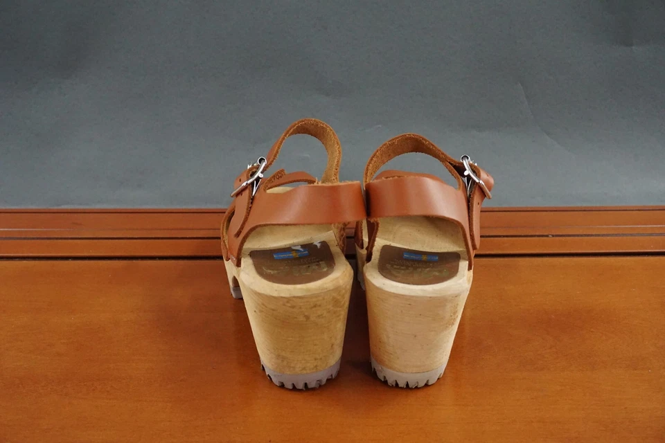 Sandalias MIA Greta Mujer 38/8 Zapato Cuero Marrón Cordones Sueco Zueco Tacón Foto 4 de 4