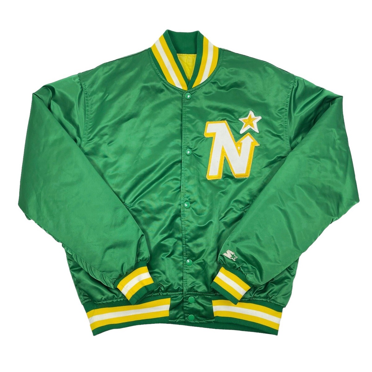 VTG RARE NHL MINNESOTA NORTH STARS GREEN SATIN STARTER BOMBER