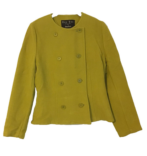 VINTAGE Dei Tre For Neiman Marcus Sz S Chartreuse Green Wool Pea Coat