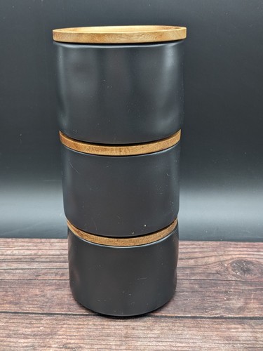 Rae Dunn Cellar Set Spice Rub Marinate Wood Lids Black Stackable - Picture 3 of 7