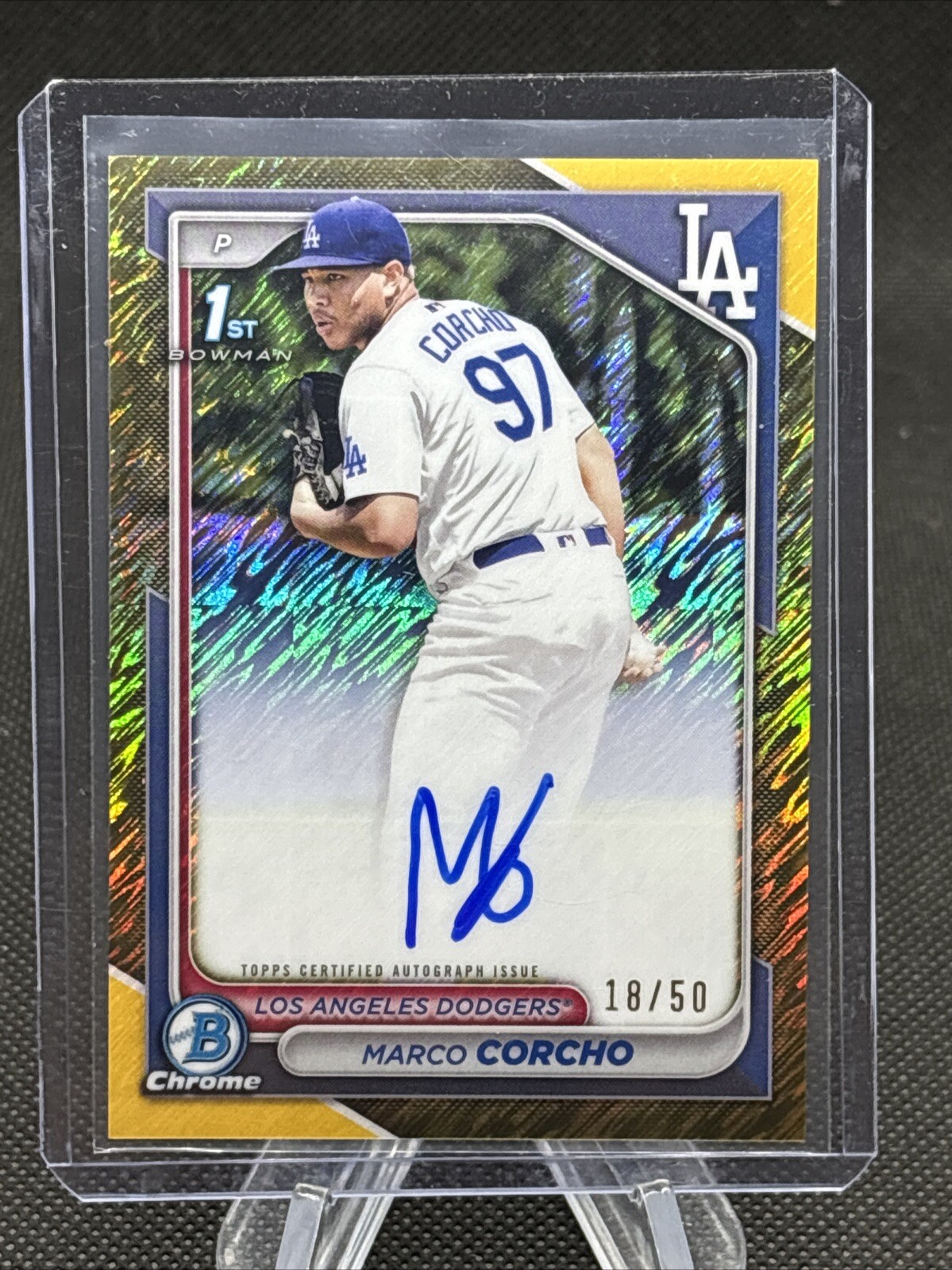 2024 1st Bowman Chrome Marco Corcho True Gold Shimmer Auto /50 LA Dodgers