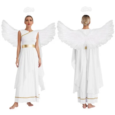 MARKENLOS DE iEFiEL Damen Engel Kostüm Kleid Flügel Und Heiligenschein Faschingskostüme