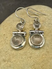 GENUINE ROSE QUARTZ EARRINGS set in 925 STERLING SILVER FAST FREE SHIPPING  