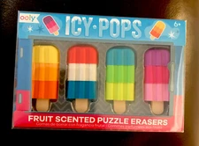 Ooly ICY POPS SCENTED ERASERS Colorful Fruit  Scented Puzzle Erasers 4/pack