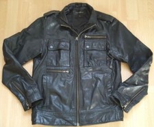 Full Circle Real Heavy Leather Biker Bomber Harring Jacket Black Size L