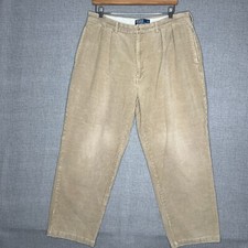 Vintage Polo Ralph Lauren Andrew Pants Men's 36x30 Beige Brown Corduroy Pleated