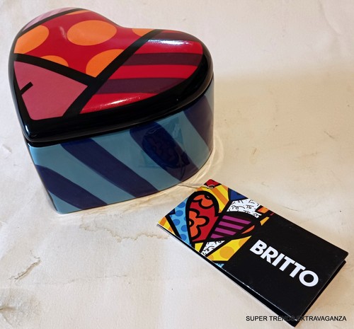 *NEW* ROMERO BRITTO 2009 Colorful Heart Shaped Trinket Box - Giftcraft No. 14072