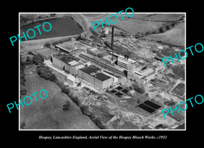 OLD POSTCARD SIZE PHOTO HEAPEY LANCASHIRE ENGLAND THE BLEACH WORKS c1952