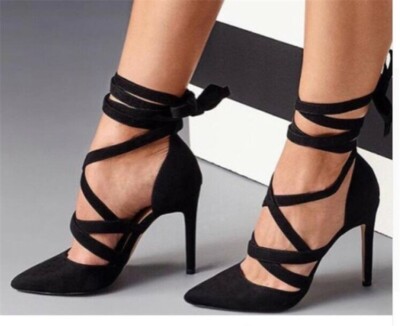pointed toe tie up heels