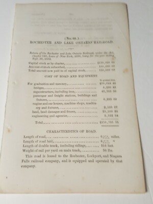 1854 NY train document ROCHESTER & LAKE ONTARIO RAILROAD report leased R.L.N.F.