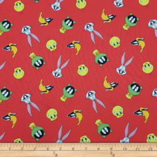 BTY LOONEY TUNES Tossed Faces Ruby Print 100 Cotton Quilt Craft Fabric by Yard