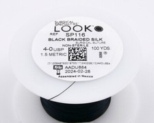 Look SP116 4/0 100 Yards of Silk Black Braided Sutures on a Spool
