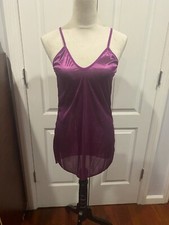 Women Lingerie Satin Nightgown Slip V Neck Drk Purple Thin Soft Sz L 28"Long