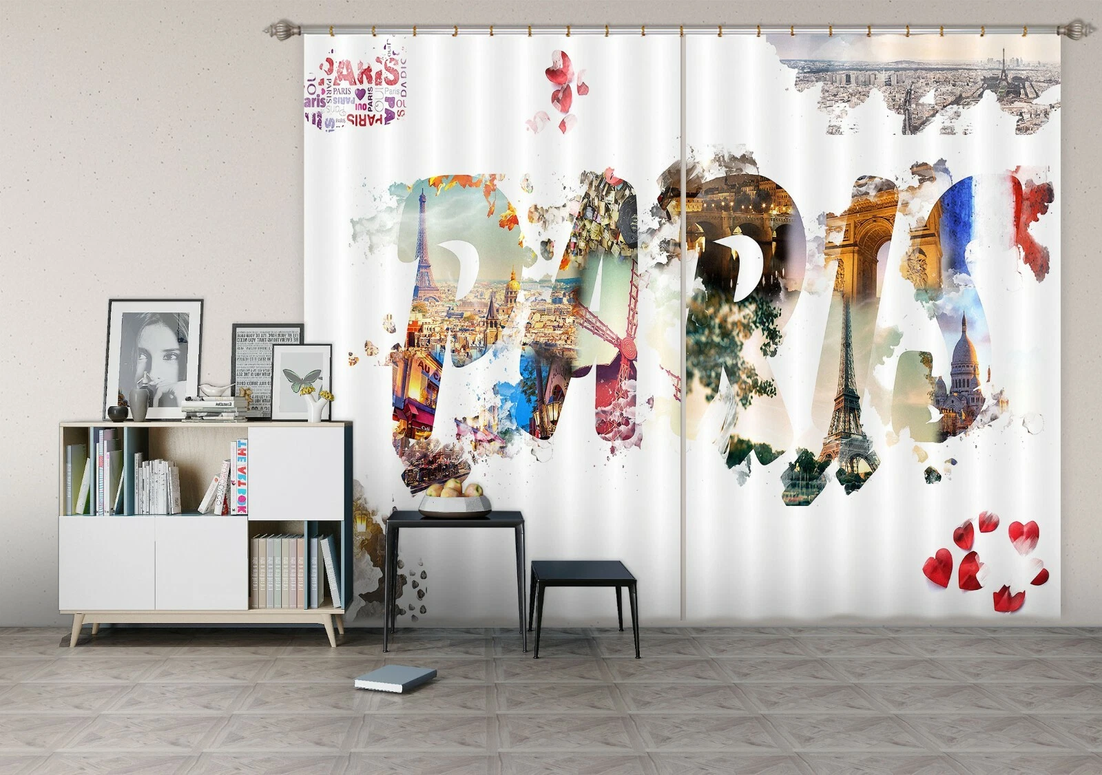 3D English Pattern ZHUA1675 Blockout Photo Curtain Fabric Window Zoe