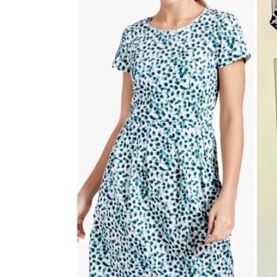 Ladies Lafayette 148 Gina Agate Teal Green Polka Dot Print Cotton Dress Size 6