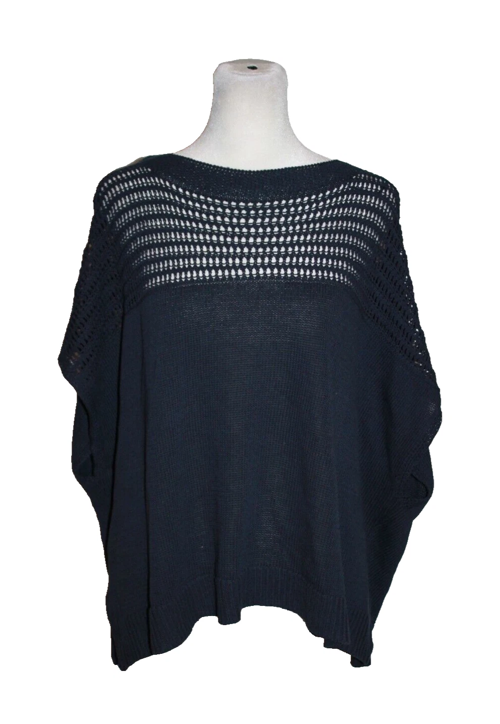 Max Studio Vented Sweater Cape Poncho Shrug Navy Blue Women's Size Large L NEW