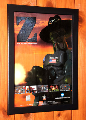 1996 Z The Bitmap Brother PC Windows Vintage Promo Small Poster / Ad Page Framed