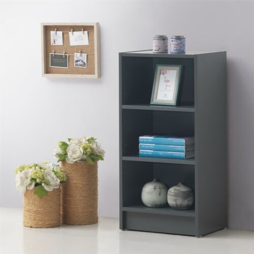 Small 3 Tier Cube Bookcase Display, Dark Grey Bookcase With Doors