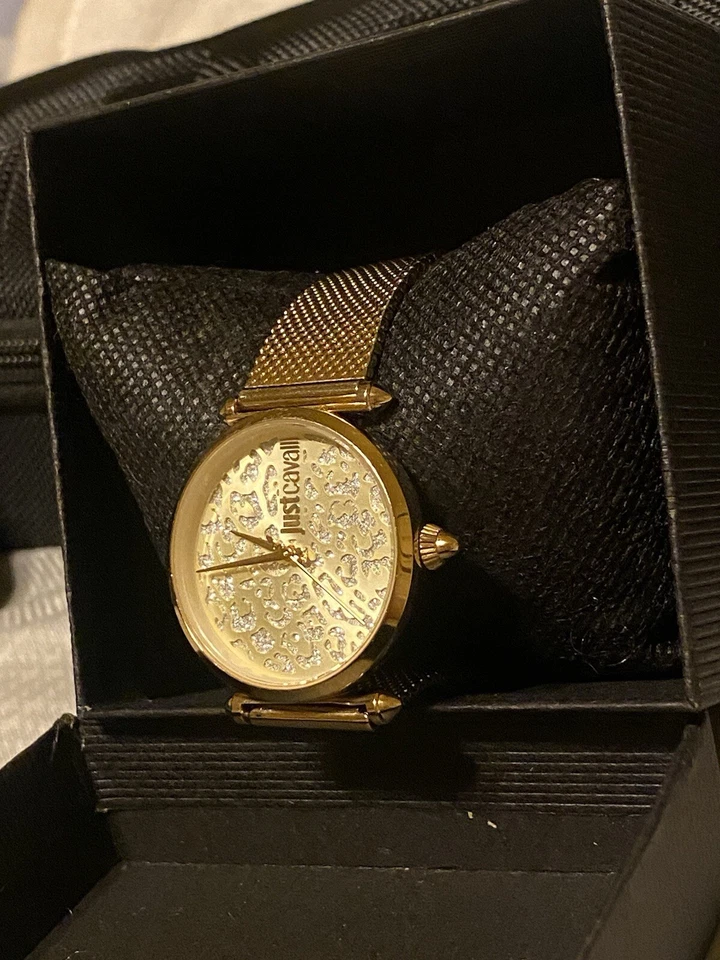 RARE Just Cavalli Gold Plated Iced Out Leopard Dial Women’s 34MM Watch 1L085 - Image 4 of 4