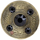 Scottish Kilt Fly Plaid Brooch 4" Antique Finish Celtic Desgin 5 Black Stones