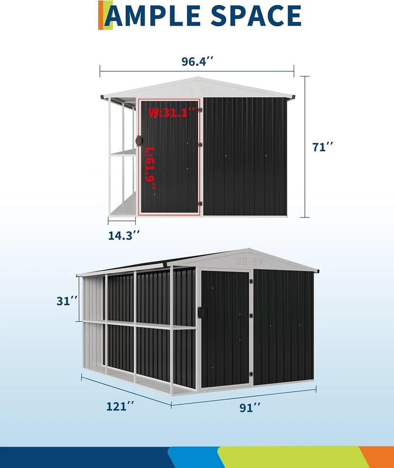 Cobertizo de almacenamiento al aire libre 8x10 pies cobertizo de herramientas de jardín bloqueable con estantes y puertas dobles Foto 4 de 4