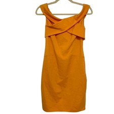Halston Heritage Marigold Orange Bodycon Strappy Cocktail Dress Womens S Mini