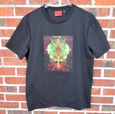 Hugo Boss Men's Small Dskull Graphic Crewneck T-Shirt Black Cotton Short Sleeve