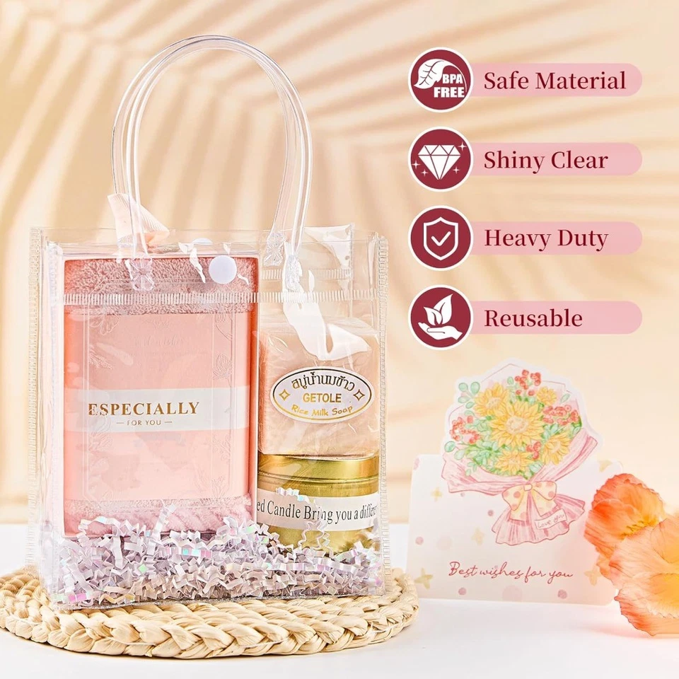 Прозрачные пластиковые подарочные пакеты с ручками упаковка 16 шт., 5,9x6,3x2,8 дюйма многоразовые для вечеринок - Изображение 4 из 4