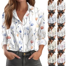 Women's Shirt Blouse Print Button Long Sleeve Casual Basic Shirt Collar Regular