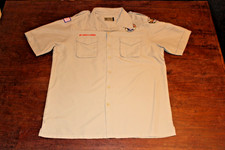 Boy Scouts of America BSA Men's Shirt Tan Large Vented Poly Microfiber Sewn Patc