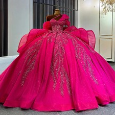 Pink Quinceanera Dress Ruffles One Shoulder Sequin Lace Party Ball Gown Sweet 16