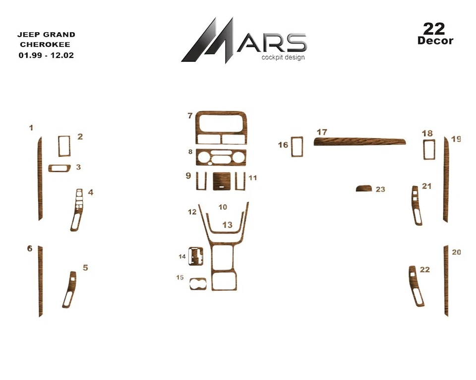 Kit de molduras de tablero de aspecto de madera Jeep Grand Cherokee 1999-2002 revestimiento de panel Foto 4 de 4