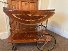 Italian Mid Century Marquetry Inlaid Serpentine Bar Drink Wagon Trolley / Table
