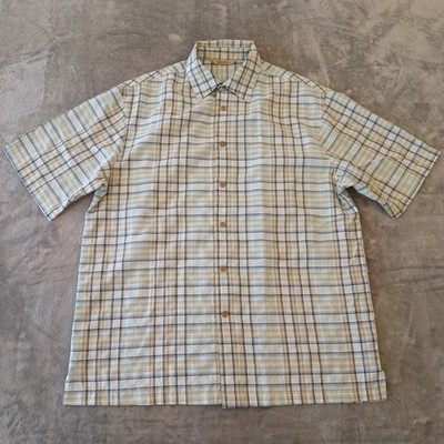 Paradise Collection Shirt Mens Large Blue Plaid Short Sleeve Button Up