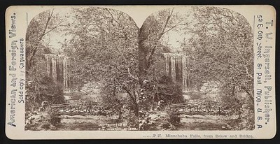 Minnehaha Falls Minneapolis Minnesota 1899 bridge waterfall stereo view