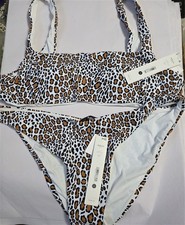 NWT Aqua Swim L Cheetah Print Bikini Top  Bottom Swimsuit 126706