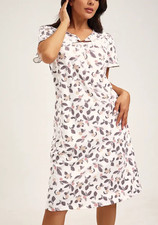 White Floral Nightshirt Women's Size L ShortSleeve Soft Knit Nightgown Sleepwear