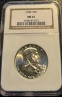 2 Coins 1958 Dollar NGC MS 65 /1957 PCGS MS65 /Franklin Half’s  1  Toned 1 white