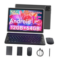 Tablet Android 15 10 Inch 12GB RAM 64GB ROM/ 1TB Expandable Tablet, 1280 Black