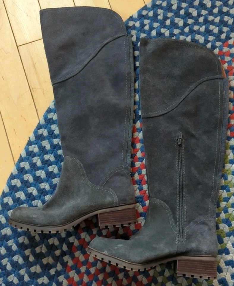 Botas Lucky Brand Mujer 9 M WC 39 Harleen Altas Montar Gris Cuero Cremallera Bloque Foto 2 de 4