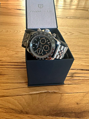 Pagani Design Chronograph Quarz Uhr Edelstahl silber/schwarz Box