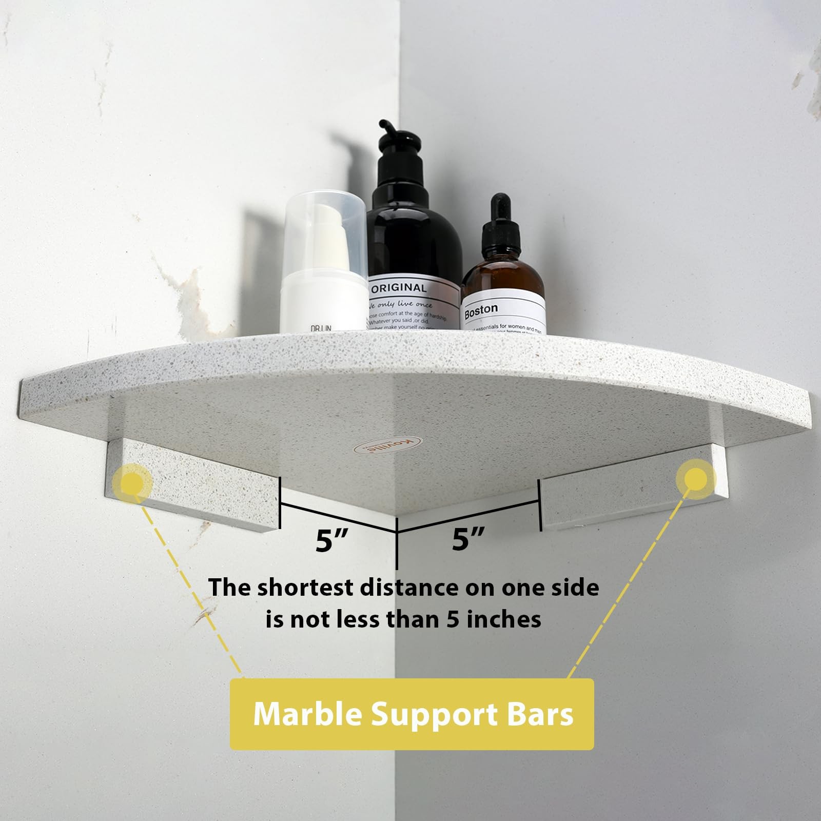 Italian Marble Corner Shower Shelf for Bathroom, 10'' Marble Corner Shelves f...