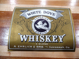 ORIGINAL PRE PRO WHITE DOVE WHISKEY LABEL A. EHRLICH SAVANNAH GEORGIA GA