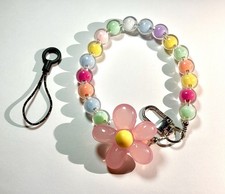 Multicolor Beaded Flower Cell Phone Charm Strap, Glossy Cartoon Design