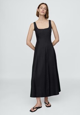 Gap Linen-Blend Squareneck Midi Dress Black NWT medium linen cotton