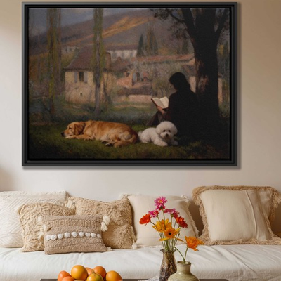 #ad Rural Oil Painting Dog Art Golden Retriever Bichon Frise Canvas Print Wall Decor $211.11