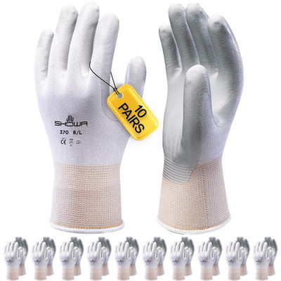 10er Pack | Showa 370 weiße Nitril Grip Handschuhe | ölchemikalienbeständige Arbeit PSA